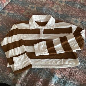 Striped cropped long sleeve polo